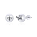 925 Sterling Silver Bee on the Pearl Stud Earrings for Women Noble Wedding Engagement Jewelry