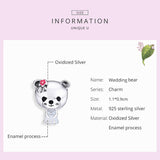 925 Sterling Silver Beautiful the Bear Bride with Dress Charm Fit DIY Bracelet Precious Jewelry For Women