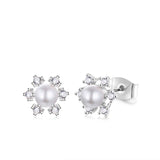 S925 sterling silver cubic zircon snowflake pearl stud earring jewelry wholesale