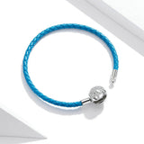 925 Sterling Silver Snowflke Clip With Blue Leather Bracelet Jewelry