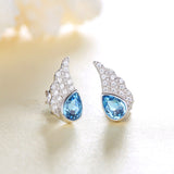 Audrey Crystal Earrings 925 Sterling Silver Stud Earrings Ocean Heart Earrings Crystal Angle Wing Jewelry