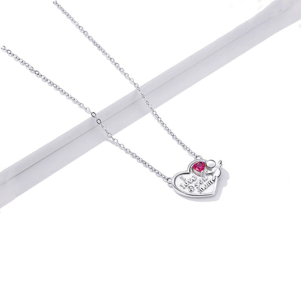 925 Sterling Silver Necklace Light Pink Heart Shape Tennis