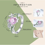 925 Sterling Silver Secret Garden Flower Butterfly Finger Rings for Women Pink CZ Wedding Engagement Ring Jewelry