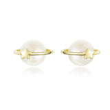925 Sterling silver Starry Cultured Freshwater Pearl  Yellow Gold Pated Stud Earrings