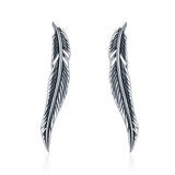 925 Sterling Silver Feather Retro Wings Stud Earrings
