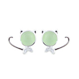 925 Sterling Silver Opal Earrings Female Delicate Personality Green Bead Kitten