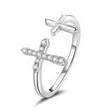 925 Sterling Silver Shine Cross Finger Rings for Girlfriend Band Engagement Statement Jewelry