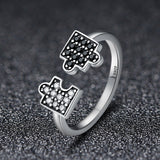S925 sterling silver puzzle charm ring oxidized zircon ring