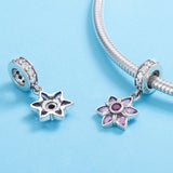 S925 Sterling Silver Oxidized Zirconia Flower Dangle Charms