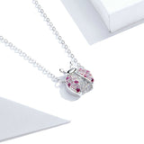 925 Sterling Silver Beautiful Pink Ladybug Pendant Necklace Fashion Jewelry For Women