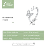 925 Sterling Silver Flying Butterflies Open Adjustable Finger Rings for Girlfriend Fashion Jewelry