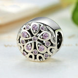 925 Sterling Silver Pink Crystals Flower Bead Charms fit Women Beads & Jewelry