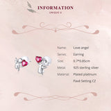Genuine 925 Sterling Silver Angel with Heart Stud Earrings for Women Safe Silicone Earplugs Anti-allergy Jewelry