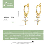 Gold Color Cross Drop Earrings with Charm Women Fashion Jewelry 925 Sterling Silver Brincos Gifts Accessories