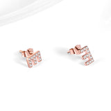 Rose Gold Color Cubic Zirconia Earrings Alphabet E Jewelry Design