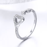S925 Sterling Silver Heart Key Ring White Gold Plated cubic zirconia ring