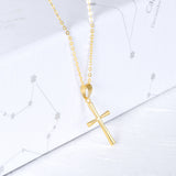 18K Gold Fashion Polished Cross Pendant Necklace Clavicle Chain Jesus Christmas Ornaments