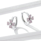 925 Sterling Silver Shining Pink FlowerEarrings for Women Silver 925 Jewelry