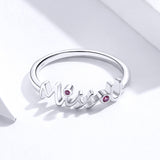 S925 Sterling Silver Miss You Letter Ring Platinum Plated Zircon Ring