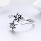 S925 sterling silver elegant snowflake ring oxidized zircon ring