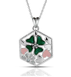 Green Pink Flower 925 Sterling Silver Square Pendant