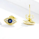 925 Sterling Silver Eye Blue Stud Earrings for Women Lucky Guardian Jewelry Gold Color Korean Style Jewelry