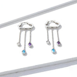 925 Sterling Silver Long Chain Dangle Earrings for Women Cloud and Rainy Zirconia Hanging Earing Korean Jewelry