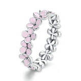 925 Sterling Silver Beautiful Pink Wreath Finger Rings Fashion Wedding Jewelry For Gift