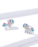 925 Sterling Silver Colorful Fantesy Licorne Stud Earrings Precious Jewelry For Women