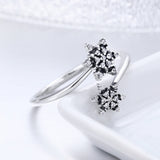 S925 sterling silver elegant snowflake ring oxidized zircon ring