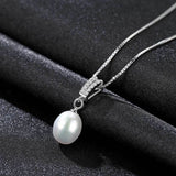 white gold freshwater pearl cubic zircon pendant S925 sterling silver necklace female jewelry