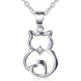 Cat Design Sterling Silver Necklace Animal Human Friends Jewelry