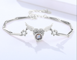 S925 Sterling Silver Jewelry Wild Angel Wing Bracelet 100 Languages Projection Bracelet
