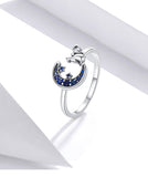 925 Sterling Silver Beautiful Moon & Cat Adjustable Rings  Fashion Jewelry For Gift