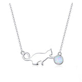 Naughty Pussy Cat with Ball Opal Link Chain Necklace