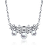 Three Pearl Necklace Silver Flower Spring Women Engagement Jewelry Necklace