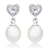 vintage white pearl earring fashion earrings silver with heart earrings