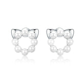 S925 Cat Pearl Earrings Platinum Plated Elegant Gift To Women