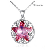 925 Sterling Silver Pendant Necklace Pink Star Embellished With Crystals
