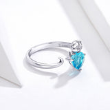 S925 Sterling Silver Blue Cat Ring White Gold Plated cubic zirconia ring