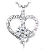 925 Sterling Silver Heart I love you Pendants Necklaces with AAA pink CZ crystal bride Jewelry for Wedding Gifts