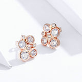 Clear CZ Bubble Stud Earrings for Women Rose Gold Color 925 Sterling Silver Wedding Statement Jewelry
