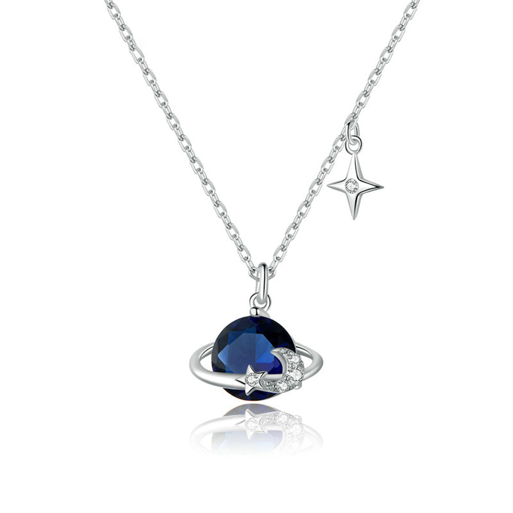 925 Sterling Silver Dreamlike Blue Planet Pendant Necklace Fashion Jewelry For Women