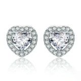925 Sterling Silver Double Heart Love Stud Earrings for Women Clear CZ Silver Earrings Jewelry