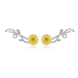 Gold Color Sunflower Long Stud Earrings for Women 925 Sterling Silver Daisy Flower Branch Series Jewelry