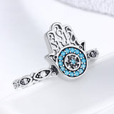 S925 Sterling Silver Hamsa's Guardian Ring Oxidized Cubic Zirconia Ring