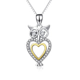 Owl Yellow Heart Necklace Animal Cubic Zirconia Silver Jewelry