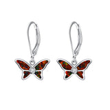Opal Gem Butterfly Drop Dangle Earrings Lightweight, Abalone or Created Opal Leverback Earrings for Women Girls