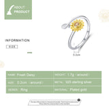 925 Sterling Silver Beautiful Sunflower Open Finger Rings Fine Jewelry For Women
