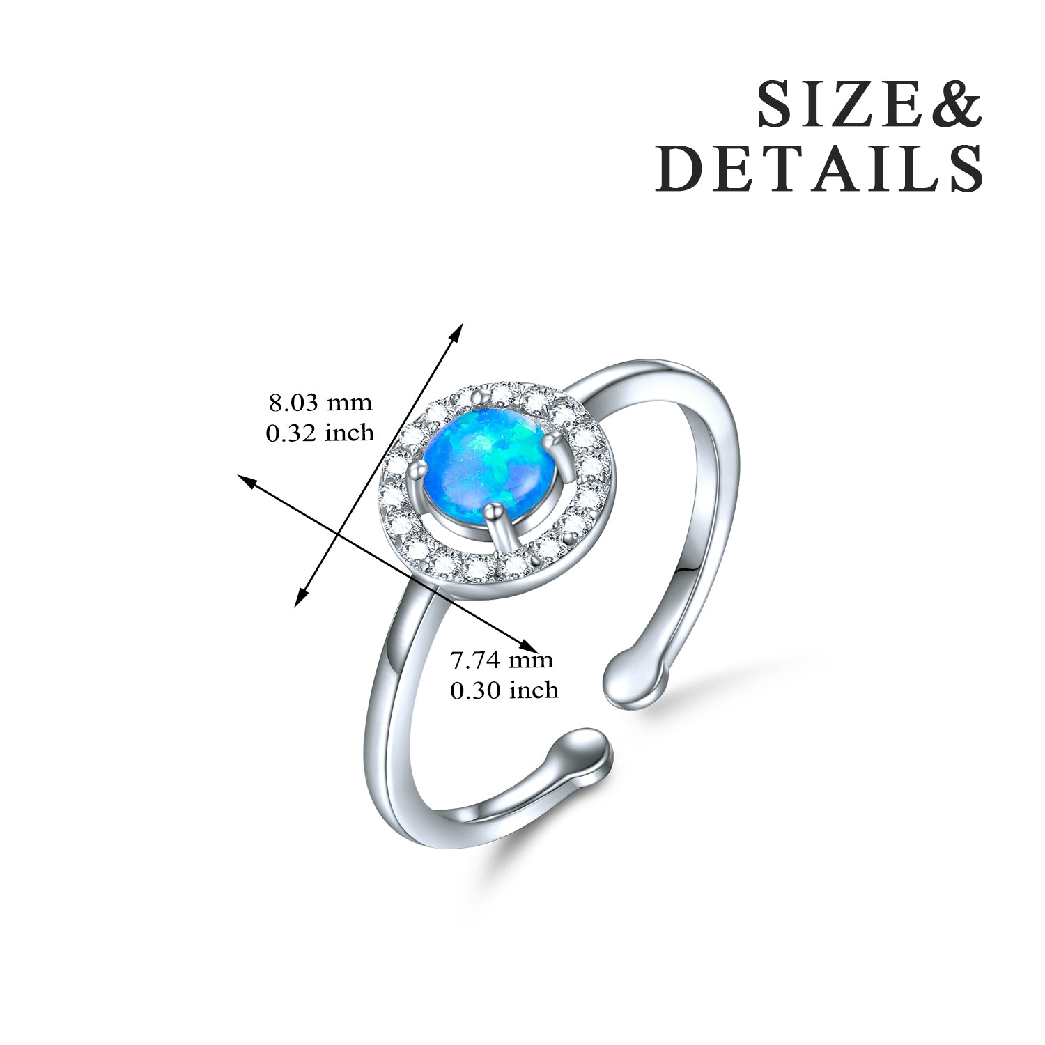 Wedding Girl 925 Sterling Silver Cubic Zirconia Circle Opal Rings